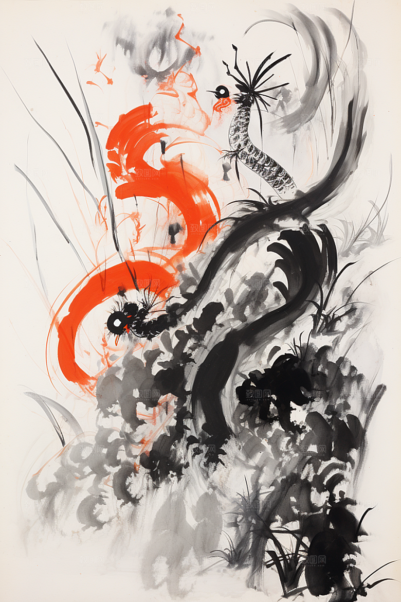 水墨画风龙中国画艺术素材