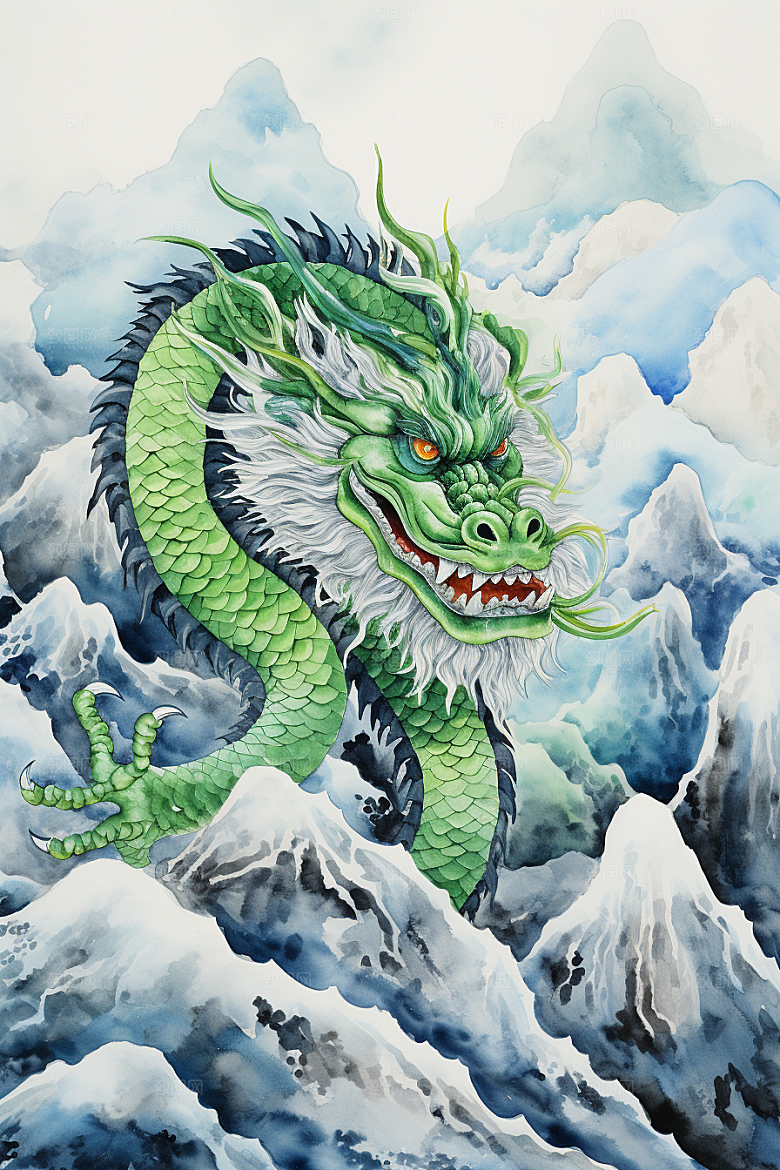 水墨画风龙龙年传统风格素材