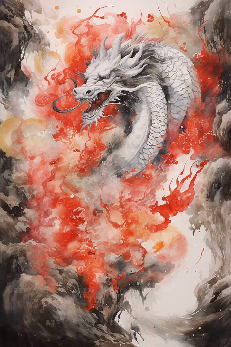 水墨画风龙龙年中国画素材