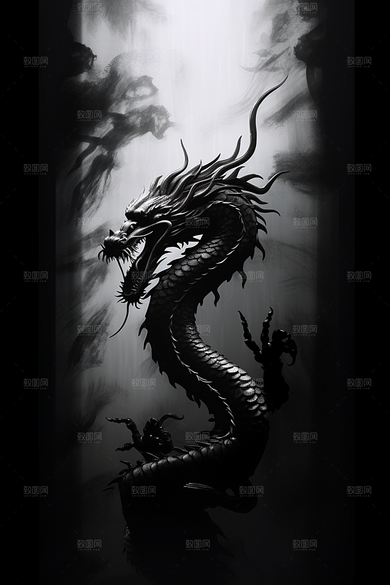 水墨画风龙墨染中国画素材
