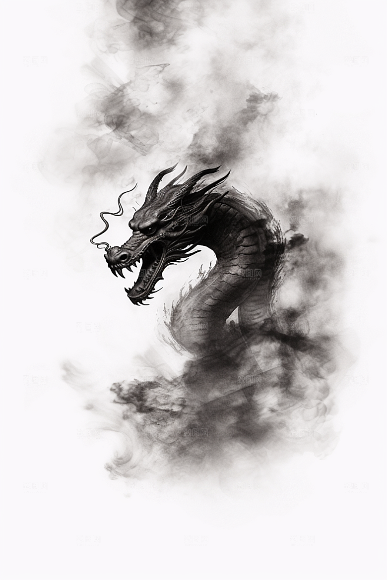 水墨画风龙中国画墨染素材
