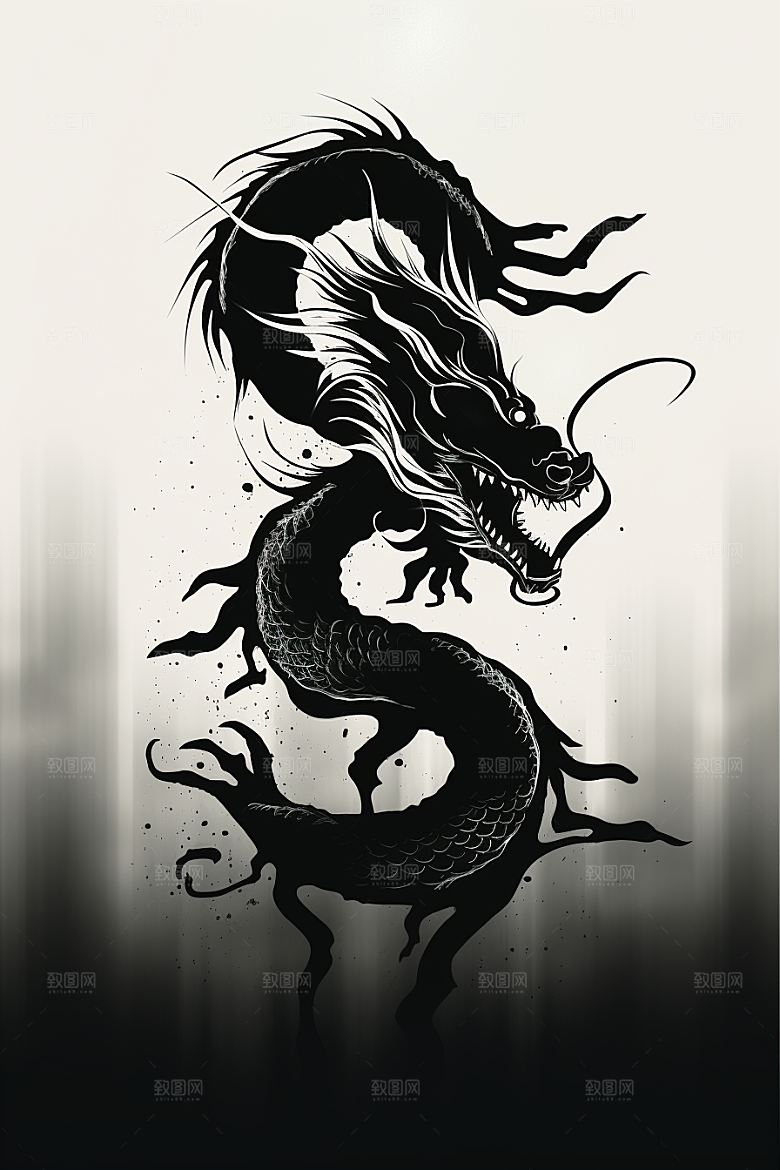 水墨画风龙墨染龙形象素材