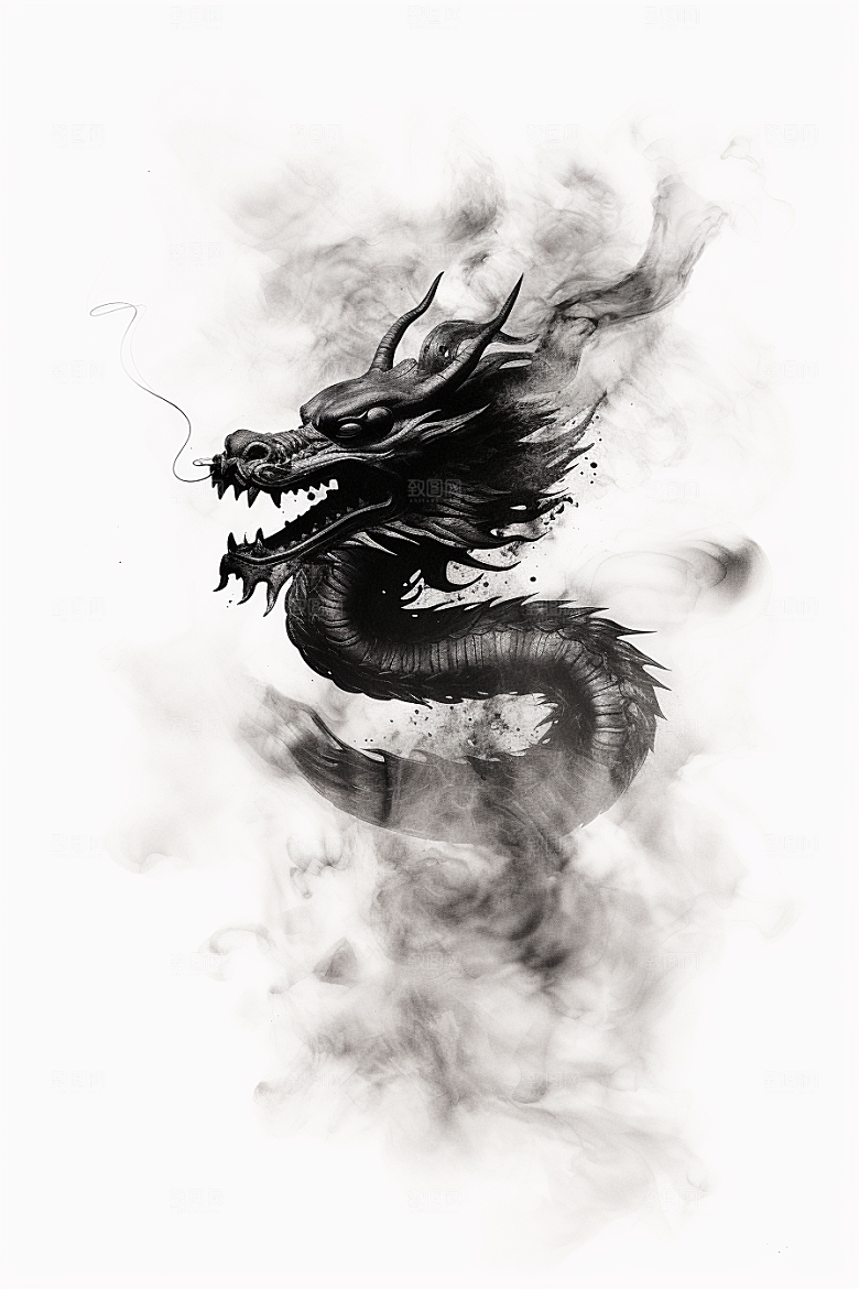 水墨画风龙龙年墨染素材
