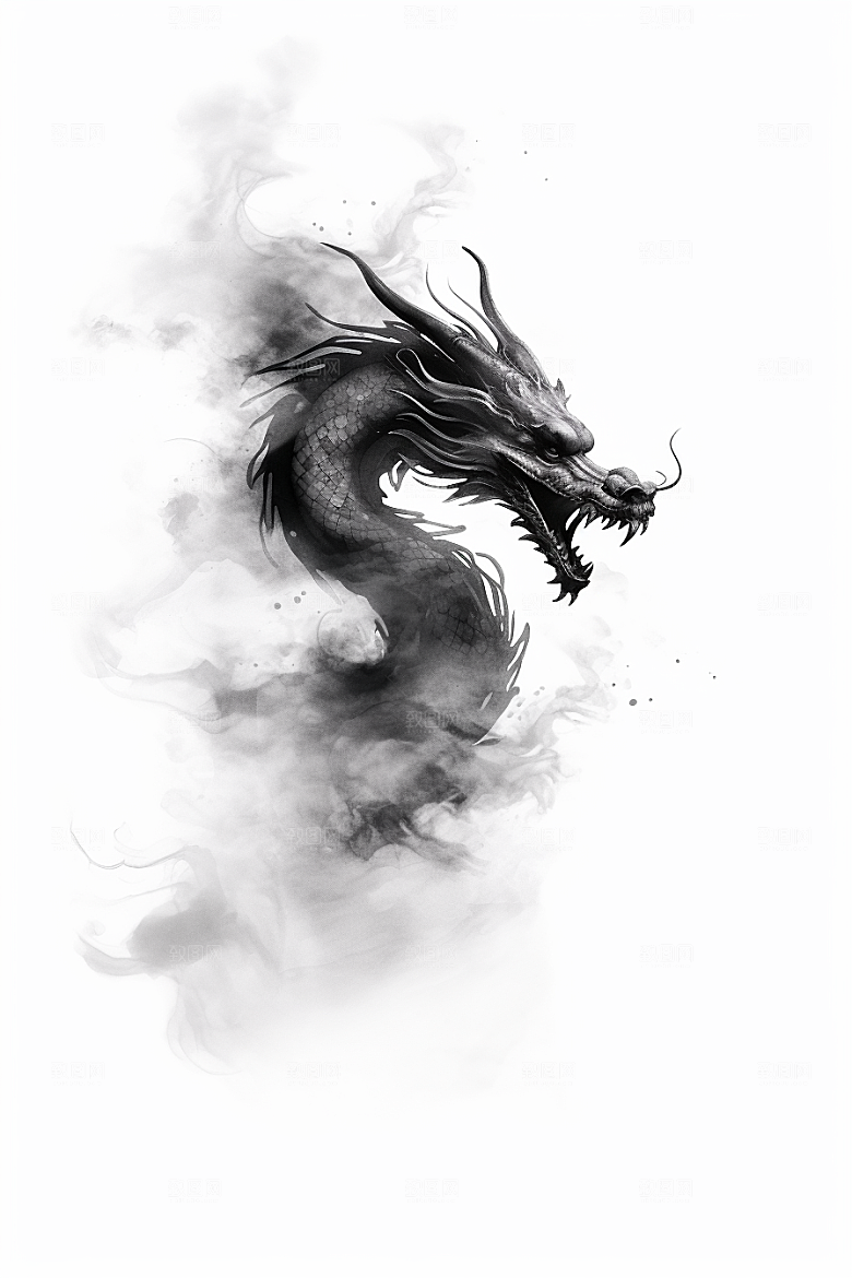 水墨画风龙龙形象中国画素材