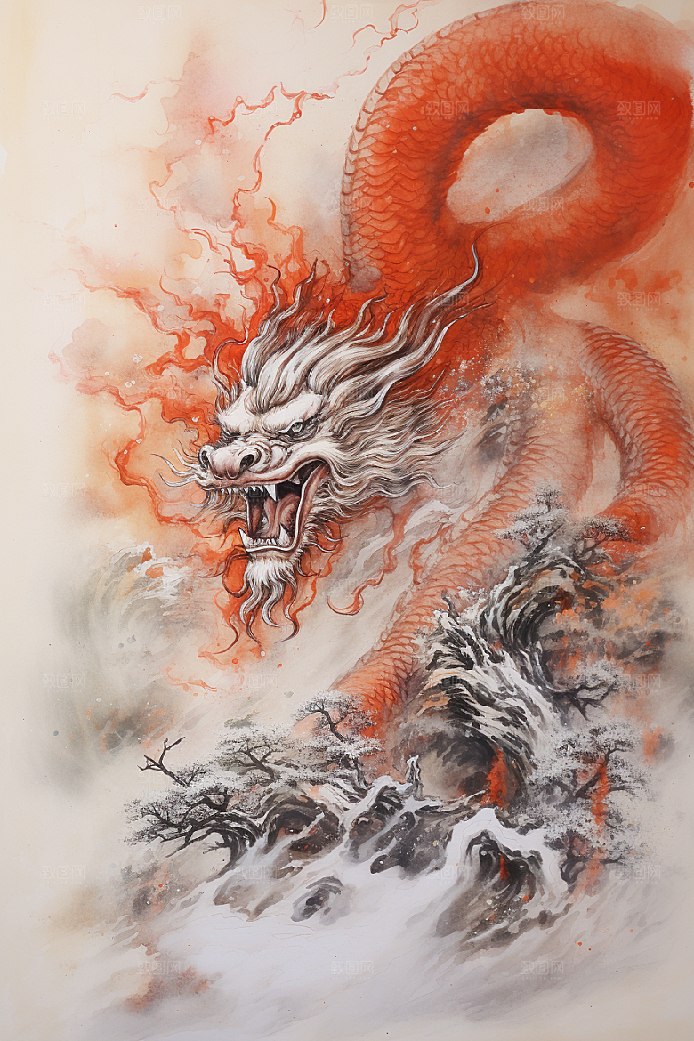 水墨画风龙墨染艺术素材