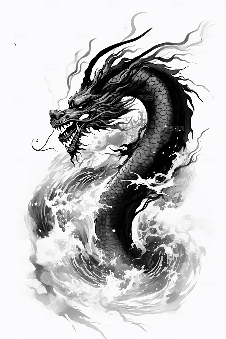 水墨画风龙中国画艺术素材