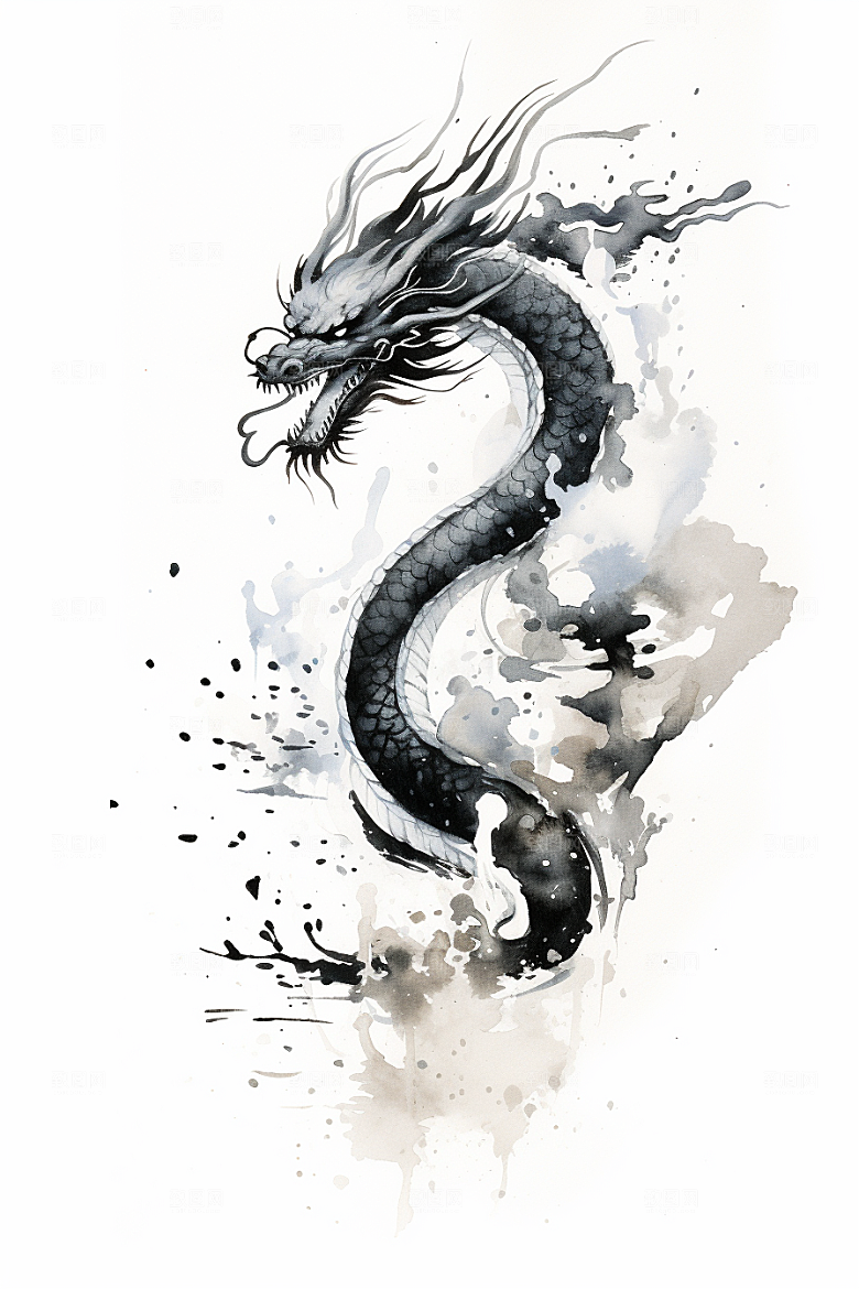 水墨画风龙中国画高清素材