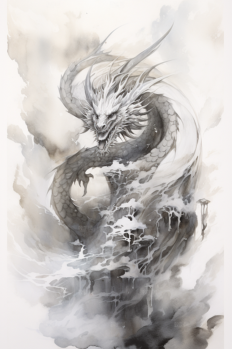 水墨画风龙高清墨染素材