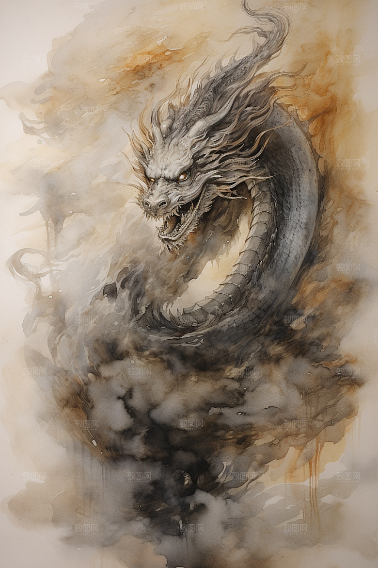 水墨画风龙龙形象中国画素材