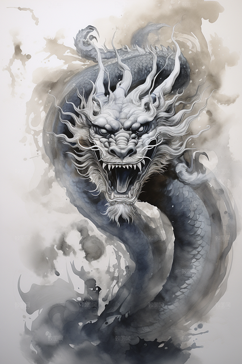 水墨画风龙墨染中国画素材