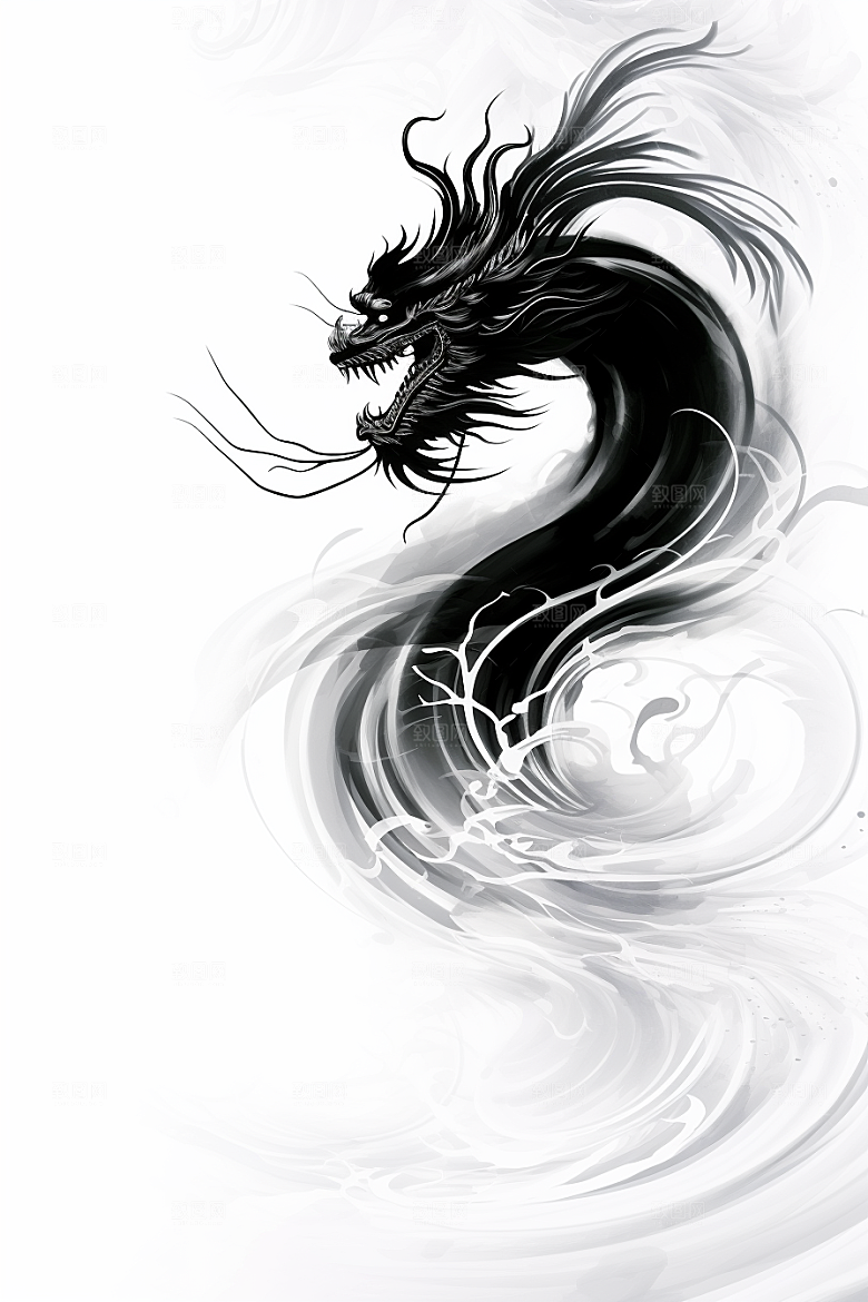 水墨画风龙龙形象龙年素材