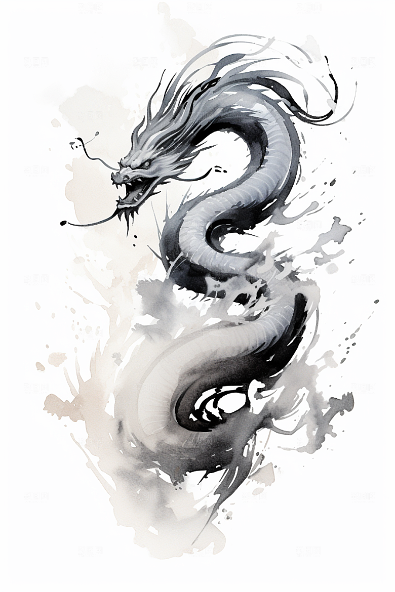 水墨画风龙龙形象龙年素材