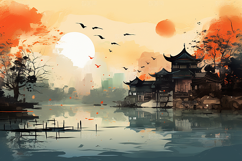 水墨江南手绘中国风插画