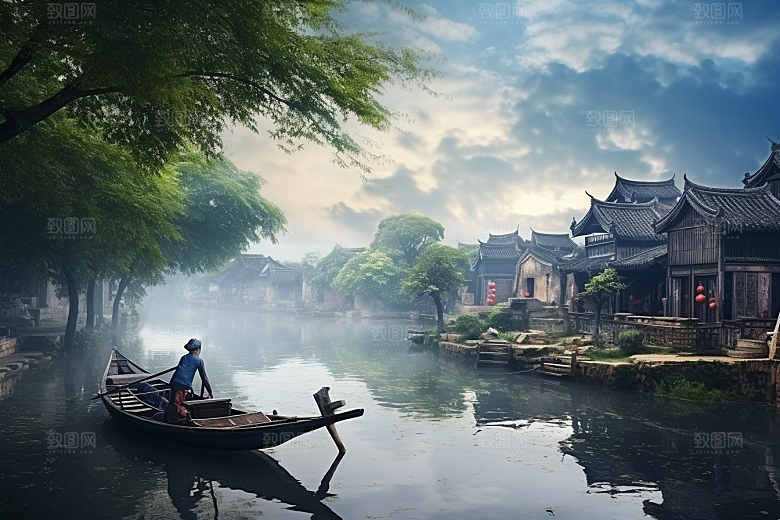 水墨江南手绘中国风插画