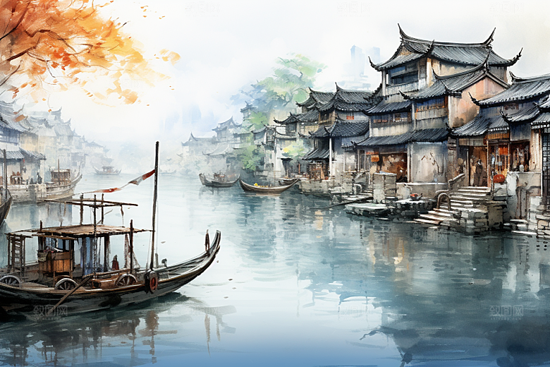 水墨江南中国风中式插画