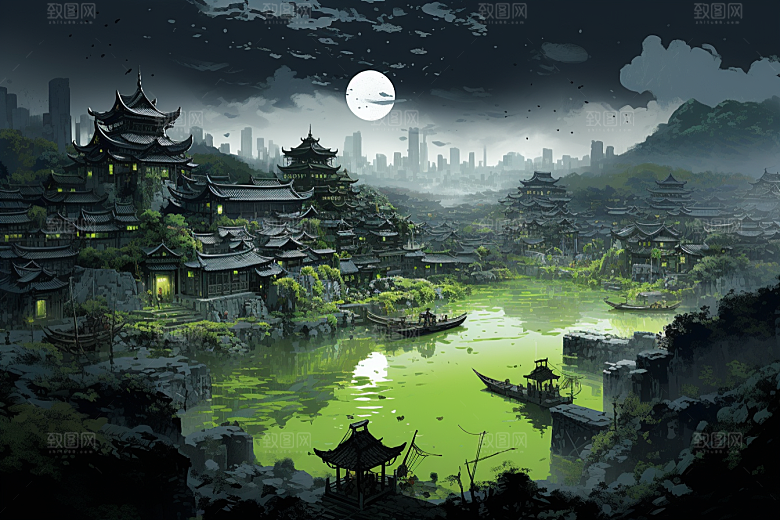 水墨江南手绘中国风插画