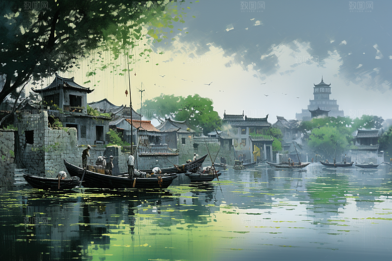 水墨江南中式中国风插画