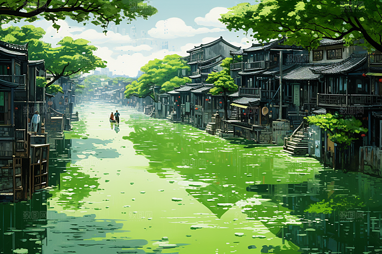 水墨江南中国风手绘插画