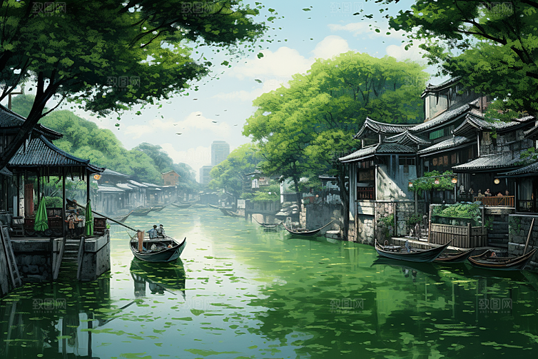 水墨江南手绘中国风插画