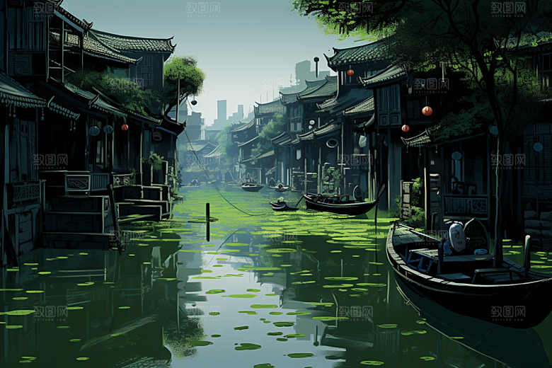 水墨江南中式中国风插画