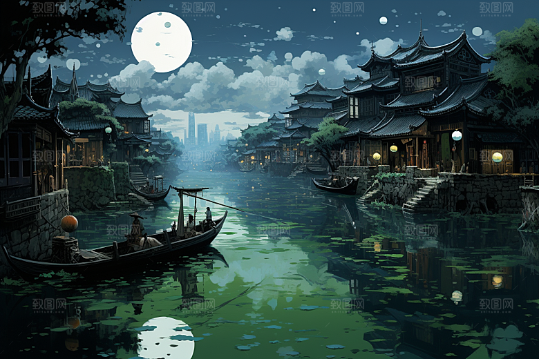 水墨江南中式中国风插画