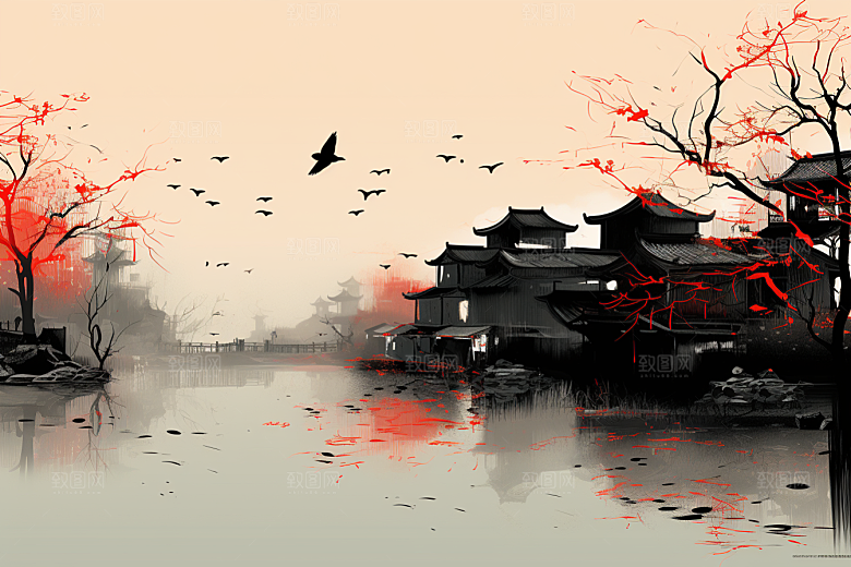 水墨江南手绘水乡插画