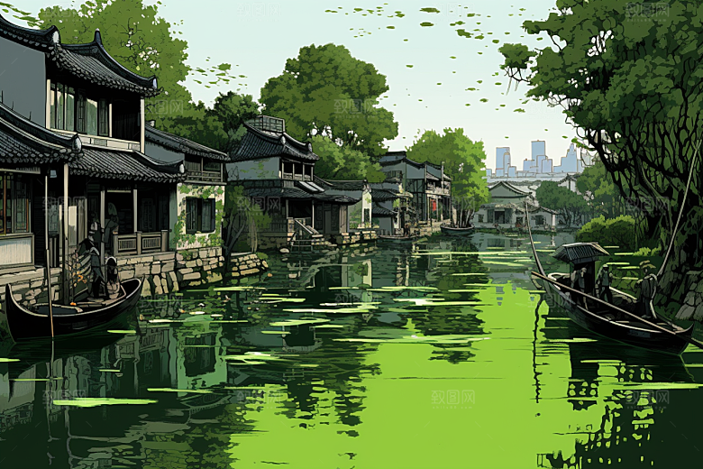 水墨江南中国风中式插画