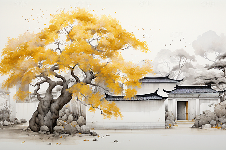 水墨江南晕染手绘插画