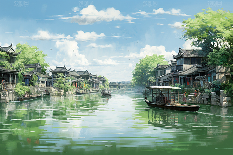 水墨江南中国风中式插画