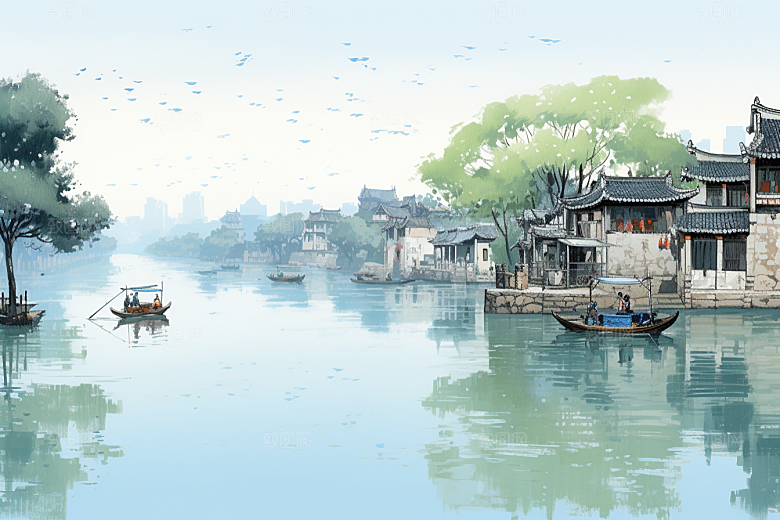 水墨江南中国风手绘插画
