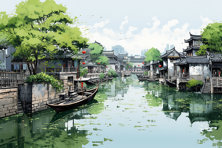 水墨江南手绘中国风插画