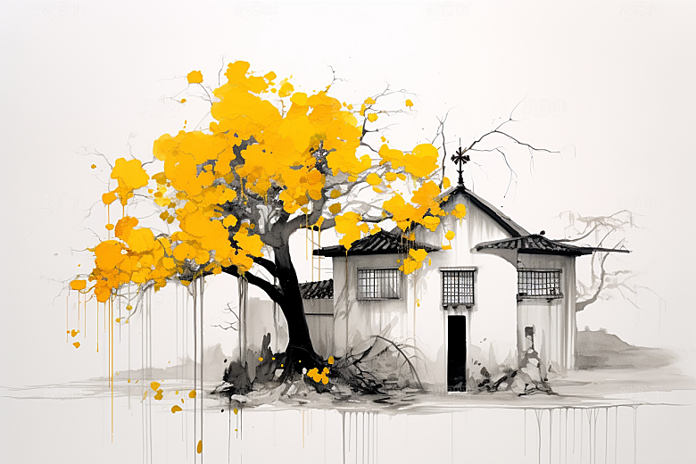 水墨江南中国风小桥流水插画
