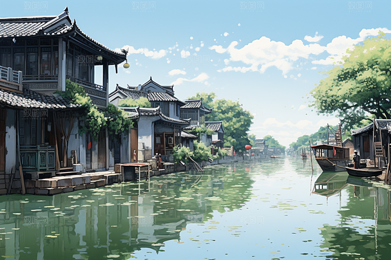 水墨江南手绘中国风插画