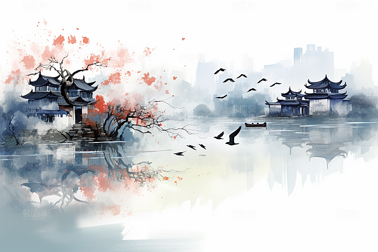 水墨江南中国风手绘插画