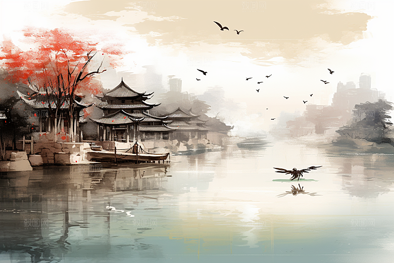 水墨江南中国风中式插画