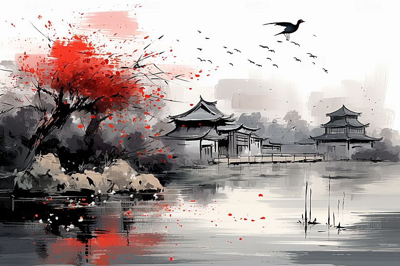 水墨江南中国风晕染插画