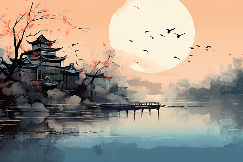 水墨江南手绘中国风插画