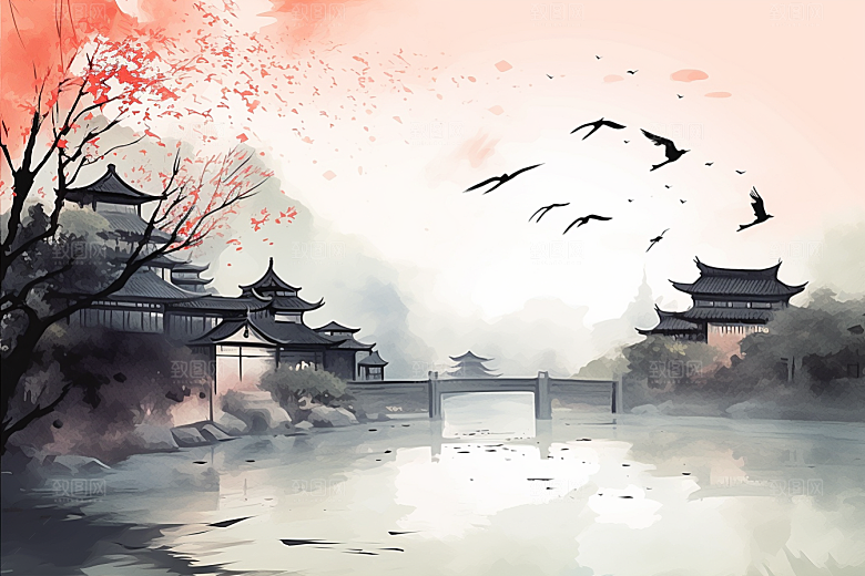 水墨江南中国风中式插画