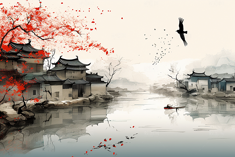 水墨江南手绘水乡插画