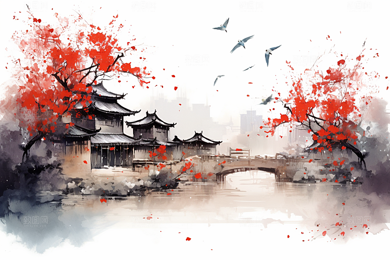 水墨江南中式中国风插画