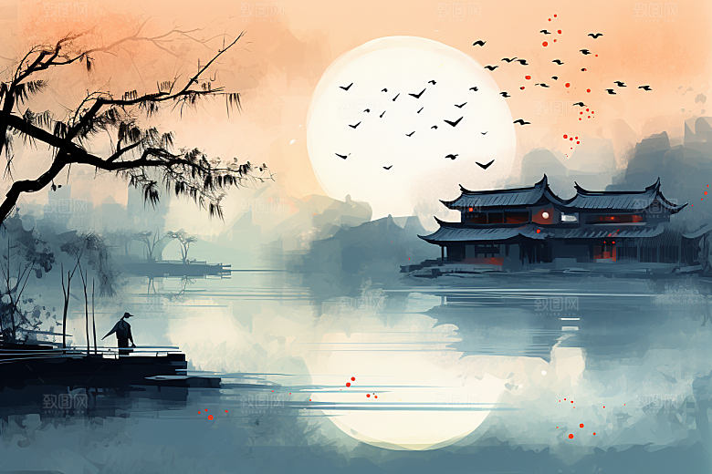水墨江南中式中国风插画