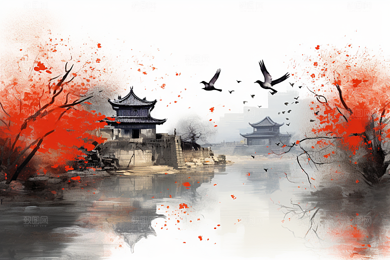 水墨江南中式手绘插画