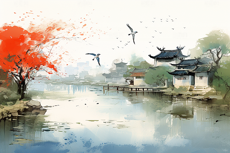 水墨江南手绘中国风插画