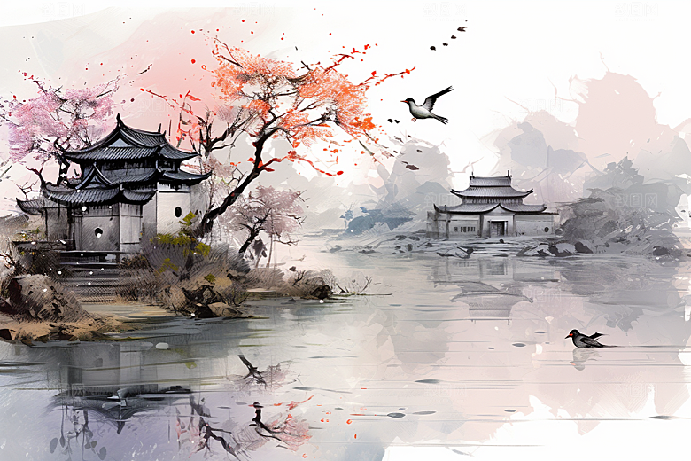 水墨江南中国风中式插画