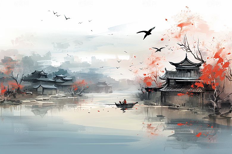 水墨江南中国风手绘插画