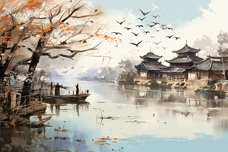 水墨江南中国风手绘插画