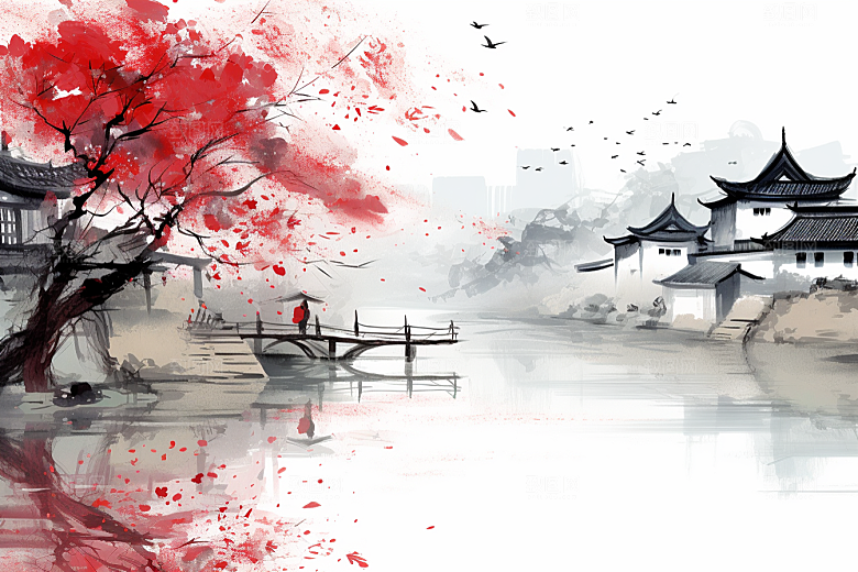 水墨江南手绘中式插画