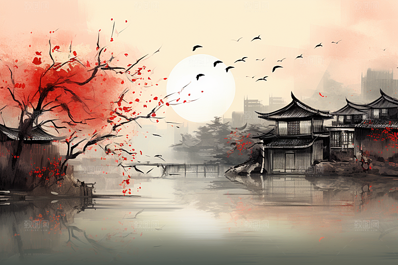 水墨江南中式中国风插画