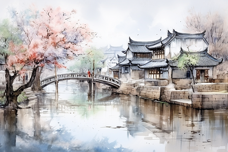 水墨江南中国风中式插画