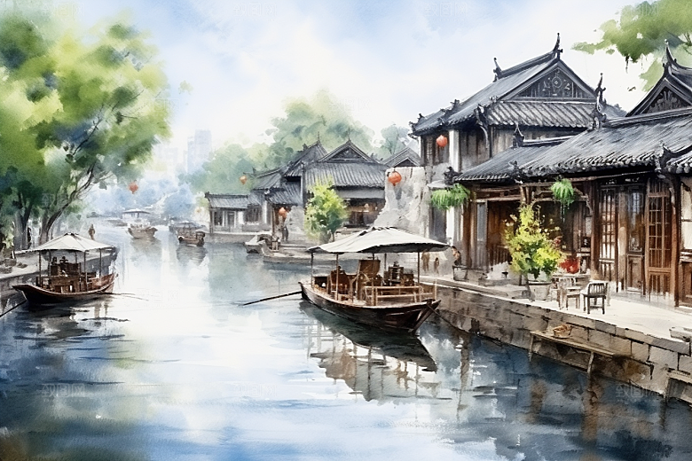 水墨江南中国风手绘插画